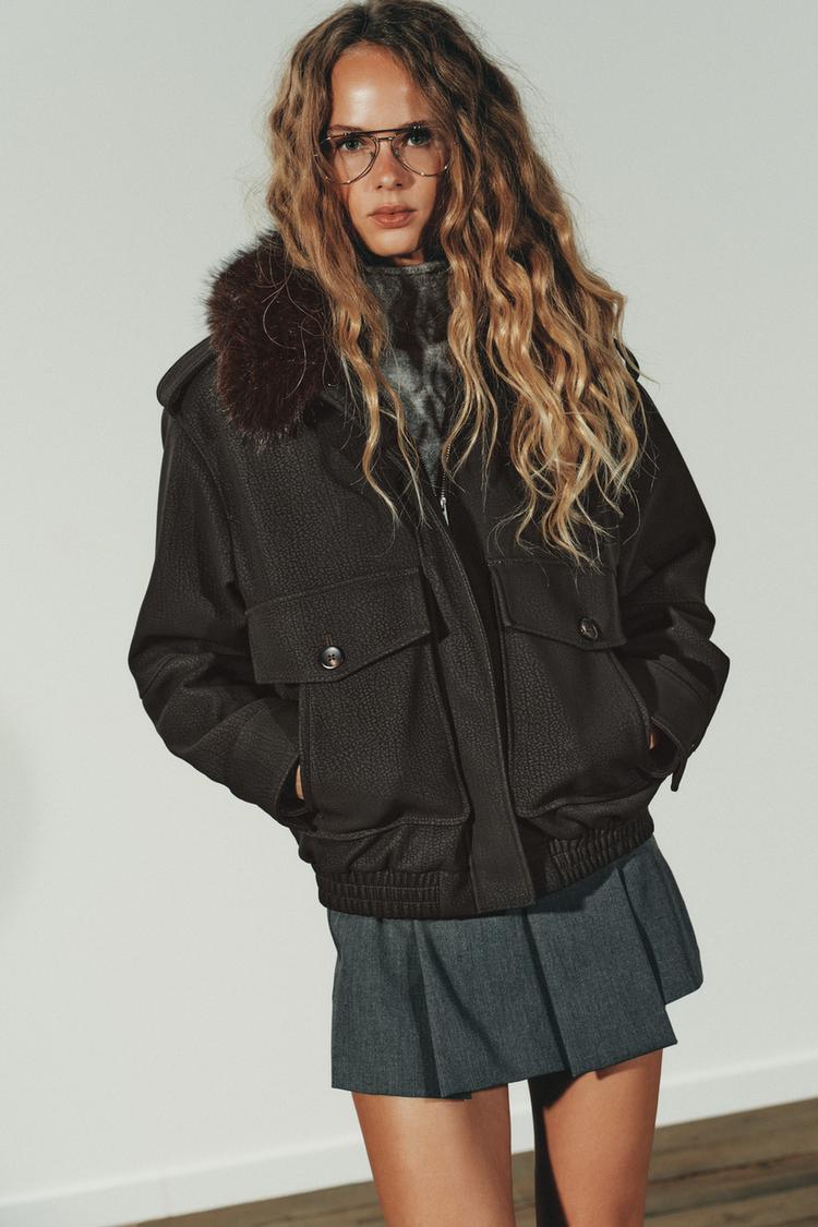 Veste effet daim col amovible