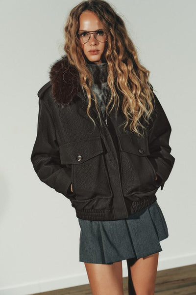 Veste effet daim col amovible