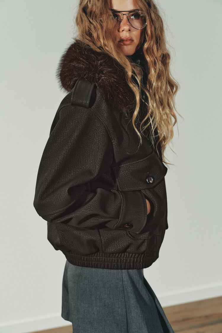 Veste effet daim col amovible