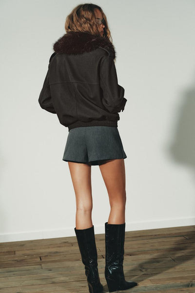 Veste effet daim col amovible