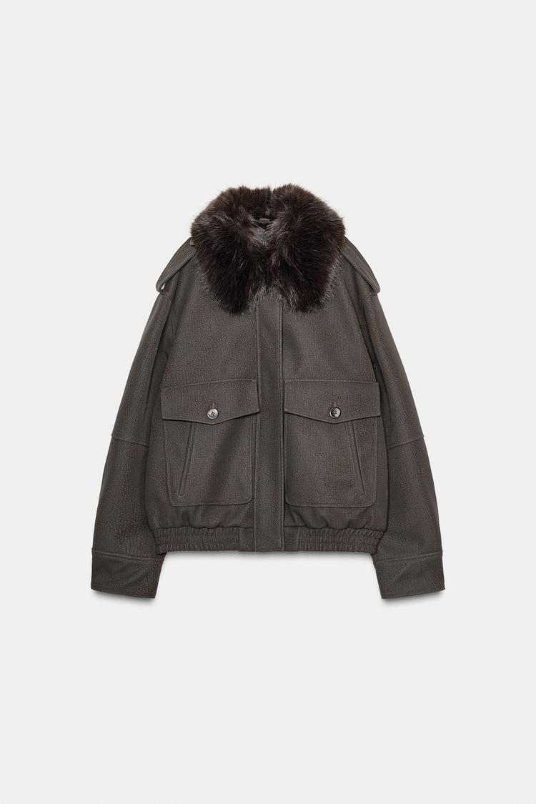 Veste effet daim col amovible