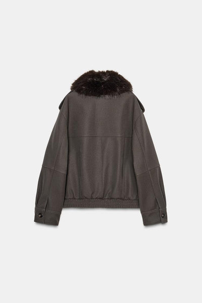 Veste effet daim col amovible